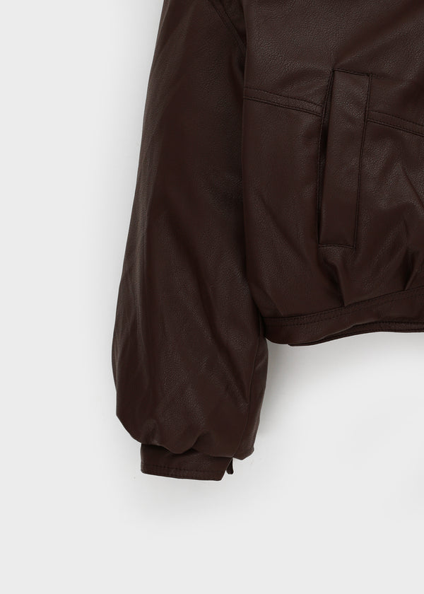 Menen High-neck Bookle Cropped Leather Padded Jumper