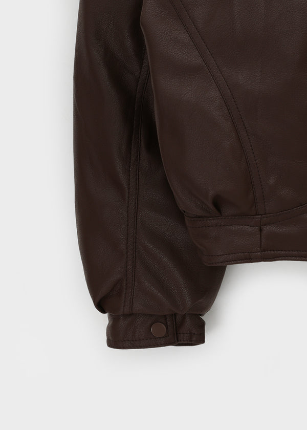 Menen High-neck Bookle Cropped Leather Padded Jumper