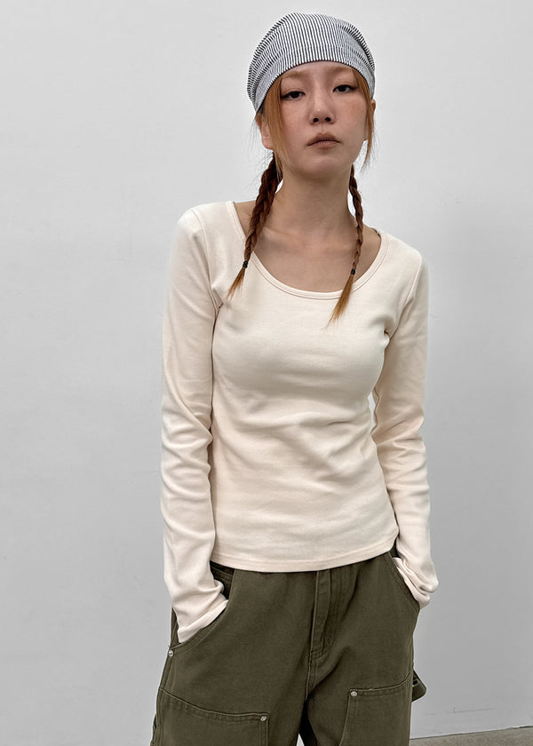 Weig Heavy Napping U-neck Long-sleeved T-shirt