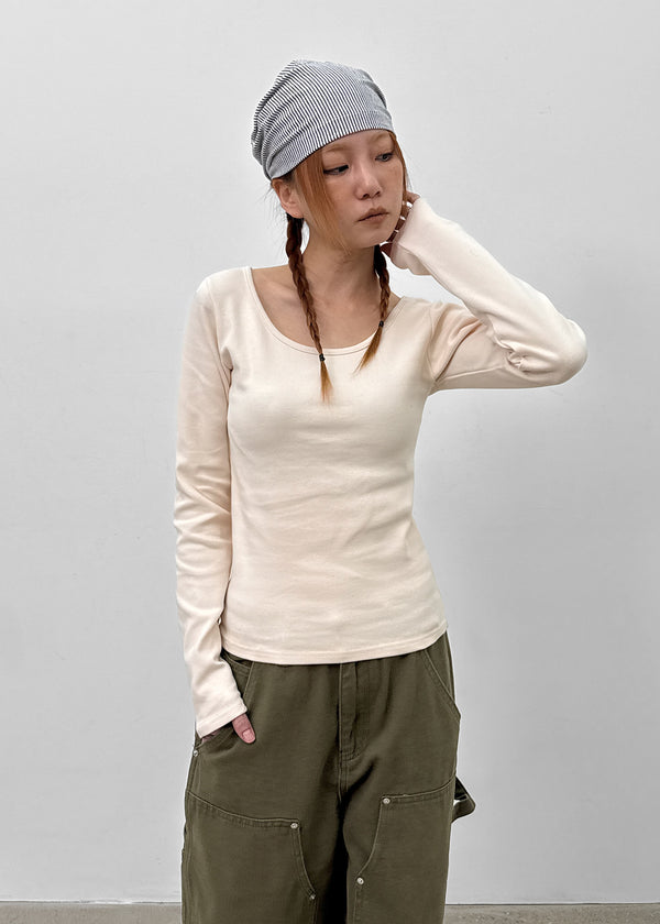 Weig Heavy Napping U-neck Long-sleeved T-shirt