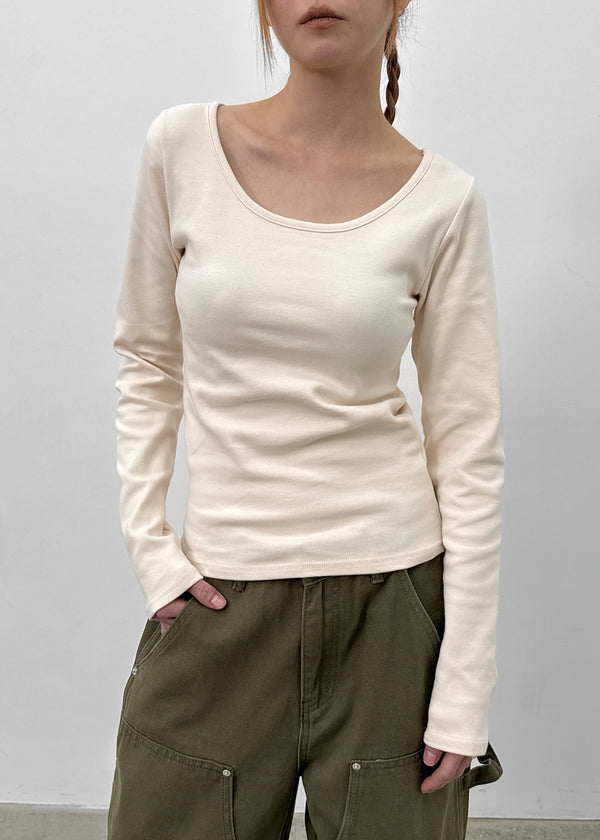 Weig Heavy Napping U-neck Long-sleeved T-shirt