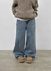 Hollang Curved Cut Washed Wide Denim Pants