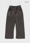 Hollang Curved Cut Washed Wide Denim Pants