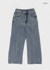 Hollang Curved Cut Washed Wide Denim Pants