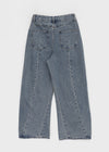 Hollang Curved Cut Washed Wide Denim Pants