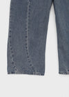 Hollang Curved Cut Washed Wide Denim Pants