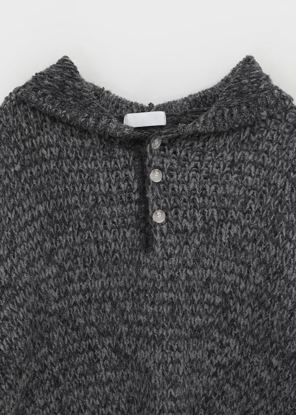 (UNISEX) Gelton Henley Neck Alpaca Knit Hoodie