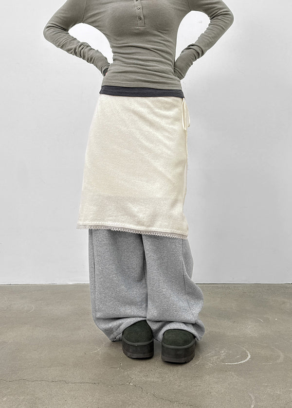 Hocon Strap Lace Wool Knit Midi Skirt