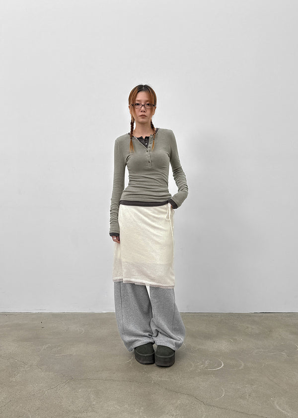 Hocon Strap Lace Wool Knit Midi Skirt