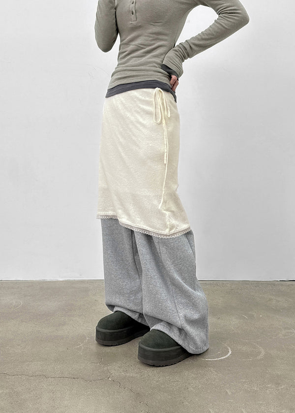 Hocon Strap Lace Wool Knit Midi Skirt