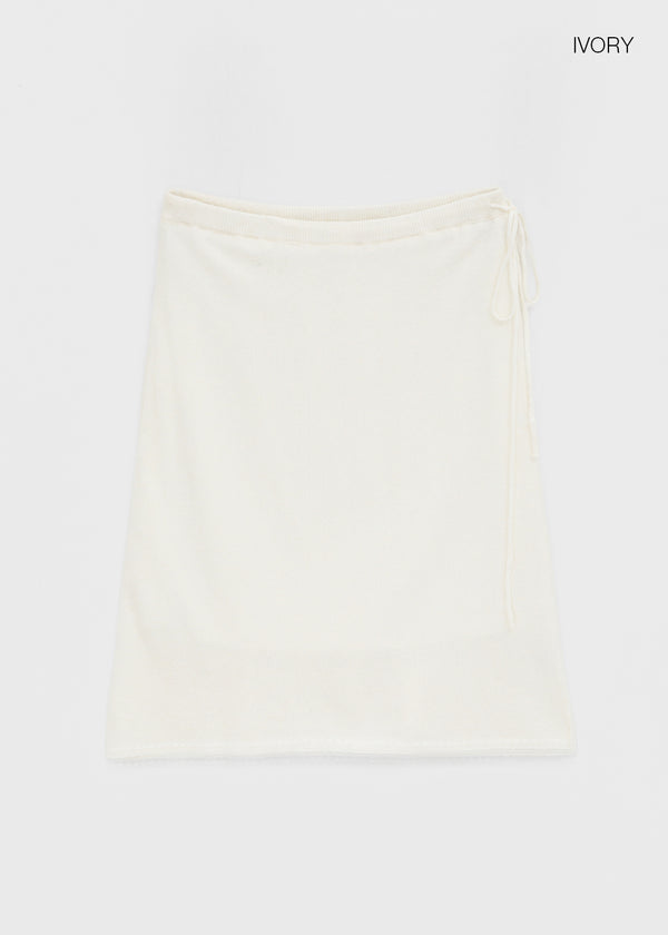 Hocon Strap Lace Wool Knit Midi Skirt