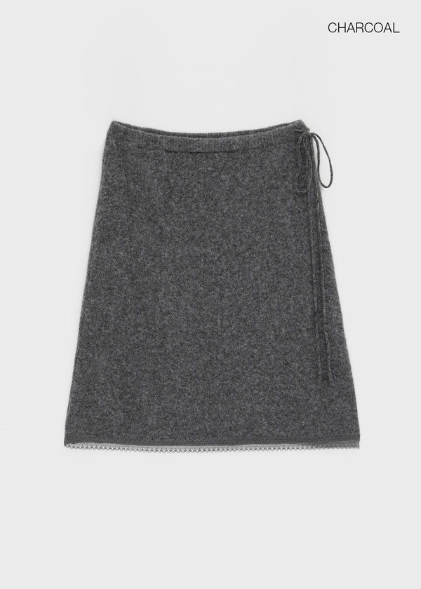 Hocon Strap Lace Wool Knit Midi Skirt