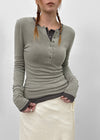 Tigging Layered Henley Neck Tencel Long Sleeve T-shirt (30% Wool)