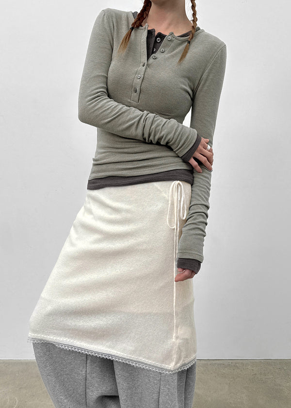 Tigging Layered Henley Neck Tencel Long Sleeve T-shirt (30% Wool)