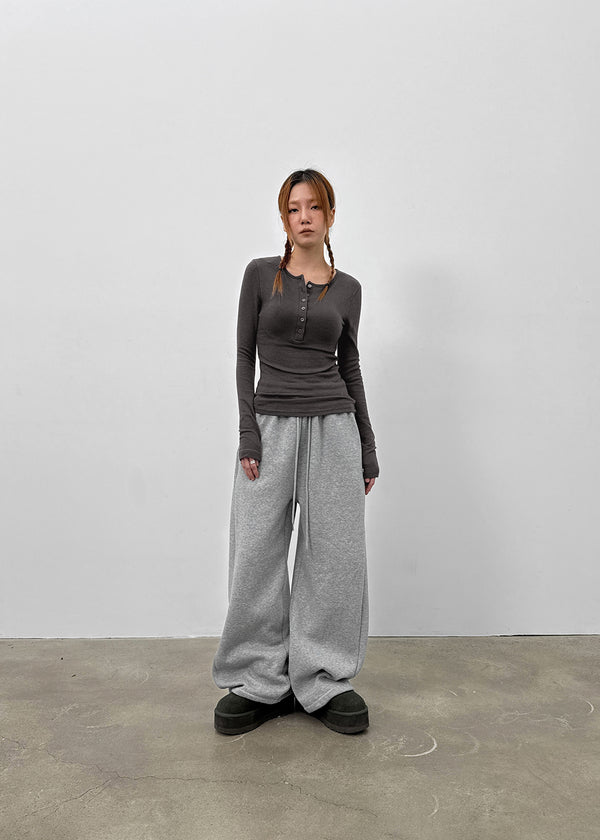 Tigging Layered Henley Neck Tencel Long Sleeve T-shirt (30% Wool)