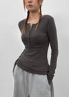 Tigging Layered Henley Neck Tencel Long Sleeve T-shirt (30% Wool)