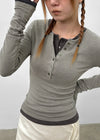 Tigging Layered Henley Neck Tencel Long Sleeve T-shirt (30% Wool)