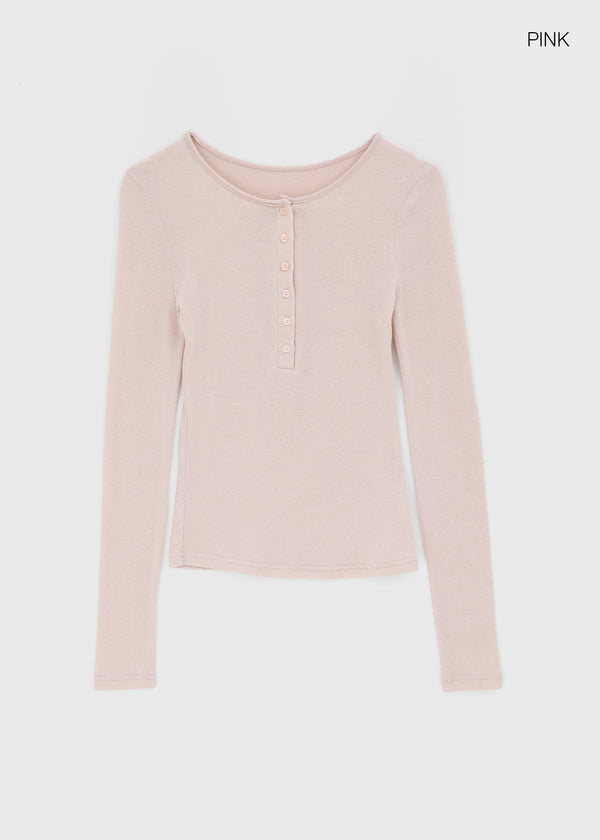 Tigging Layered Henley Neck Tencel Long Sleeve T-shirt (30% Wool)