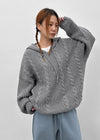 (UNISEX) Solpin Half-zip Cable Knit Hoodie
