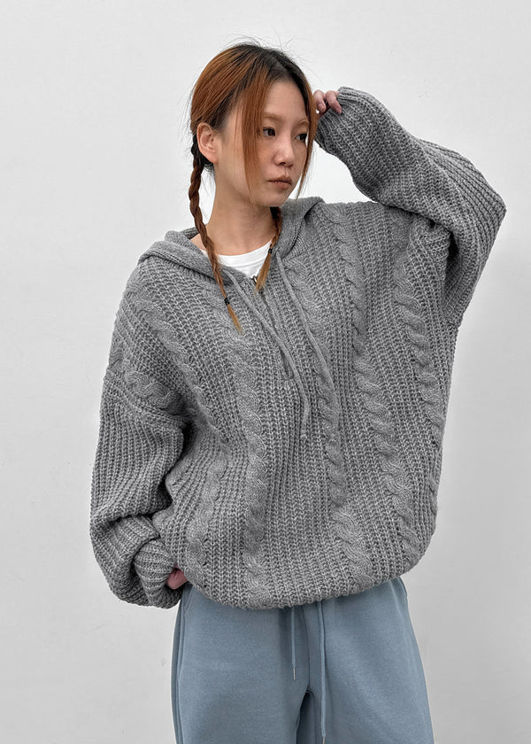 (UNISEX) Solpin Half-zip Cable Knit Hoodie