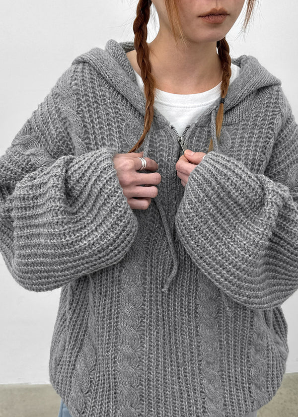 (UNISEX) Solpin Half-zip Cable Knit Hoodie