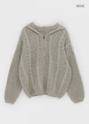 (UNISEX) Solpin Half-zip Cable Knit Hoodie