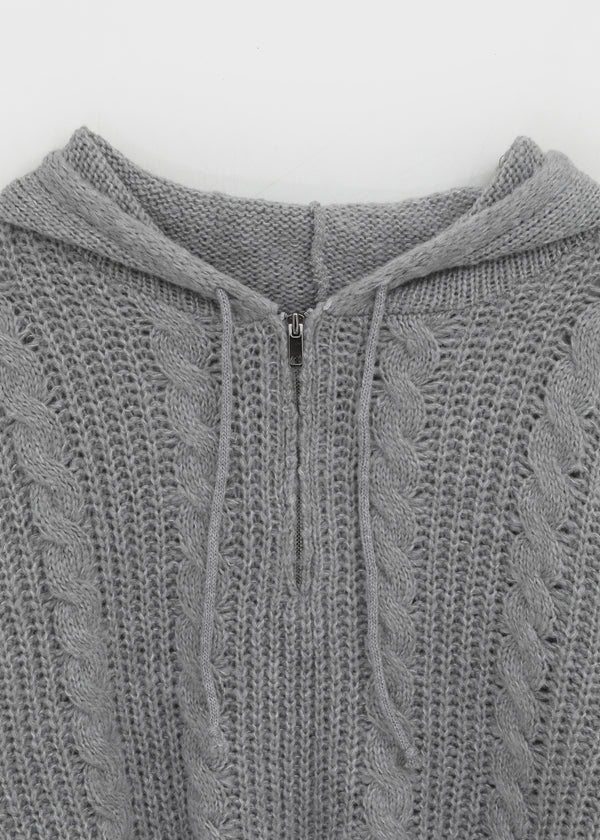 (UNISEX) Solpin Half-zip Cable Knit Hoodie