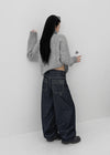 Long Bell Back Pocket Stitch Raw Fabric Wide Denim Pants