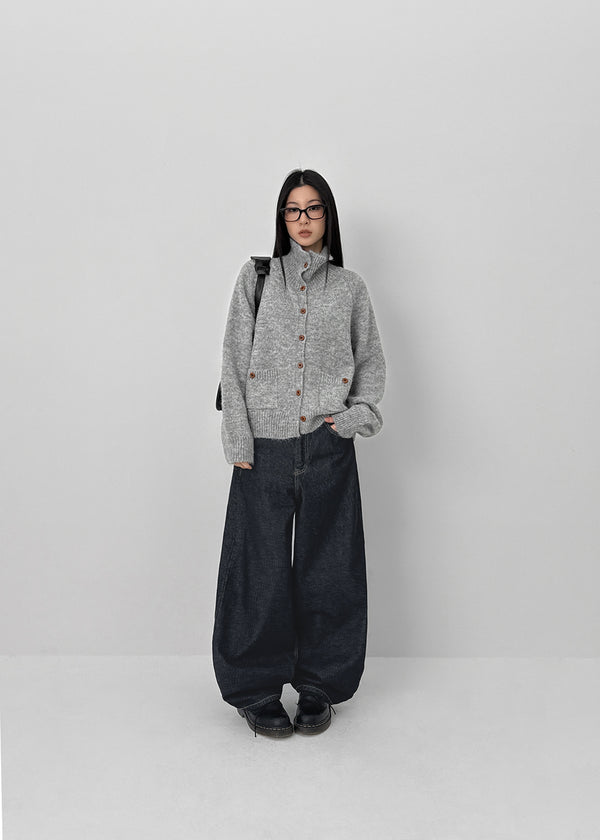 Minoko High-neck Pocket Wool Knit Cardigan