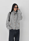 Minoko High-neck Pocket Wool Knit Cardigan
