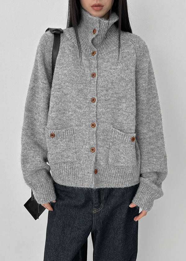 Minoko High-neck Pocket Wool Knit Cardigan