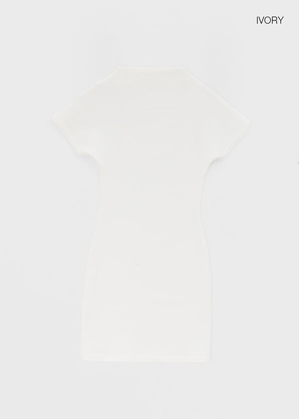 Pogeung High-neck Cap-sleeve Fleece Slim Mini Dress