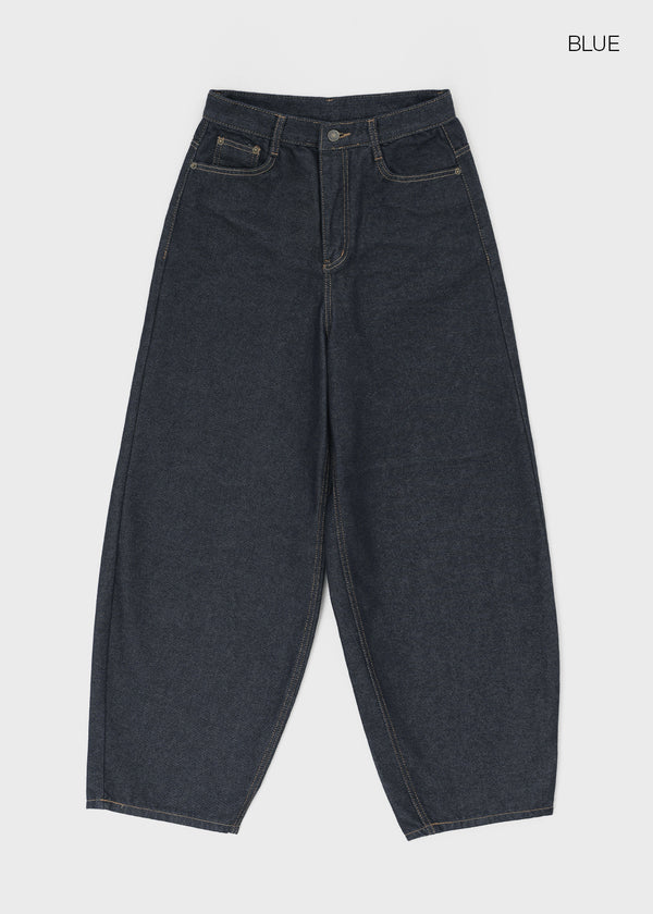 Long Bell Back Pocket Stitch Raw Fabric Wide Denim Pants