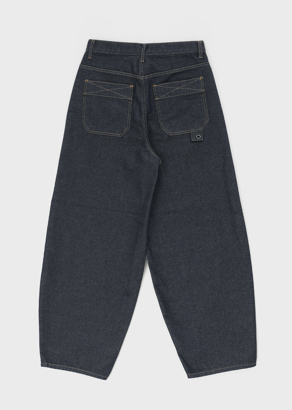 Long Bell Back Pocket Stitch Raw Fabric Wide Denim Pants