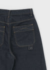 Long Bell Back Pocket Stitch Raw Fabric Wide Denim Pants