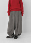 (UNISEX) Owl Back Band Wide Balloon Fit Slacks (70% Wool)