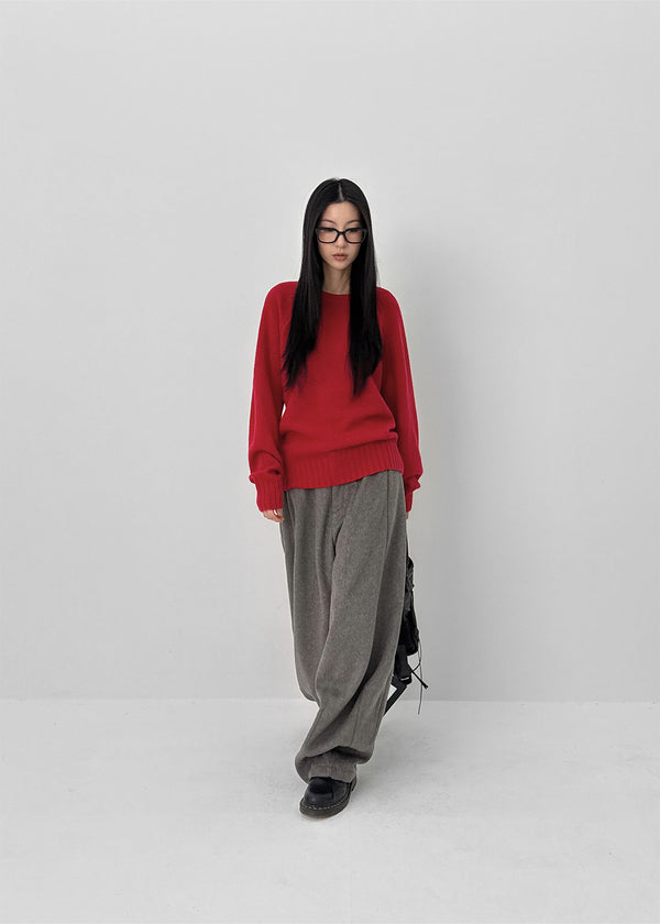 (UNISEX) Owl Back Band Wide Balloon Fit Slacks (70% Wool)