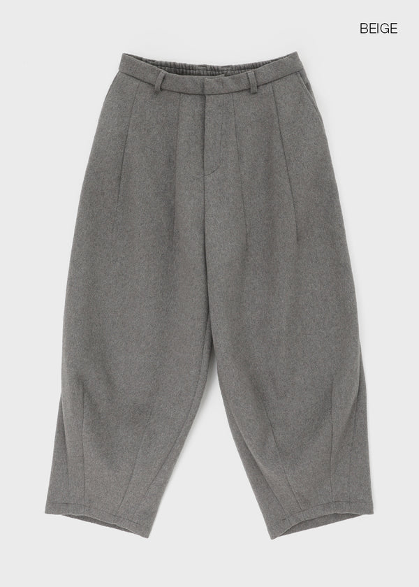 (UNISEX) Owl Back Band Wide Balloon Fit Slacks (70% Wool)