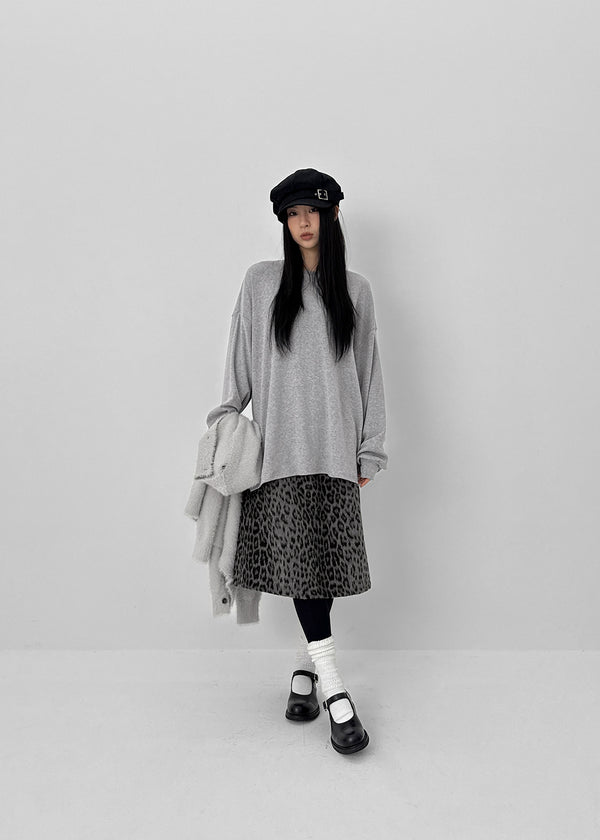 Compton Back-banded Leopard Wool Midi Skirt