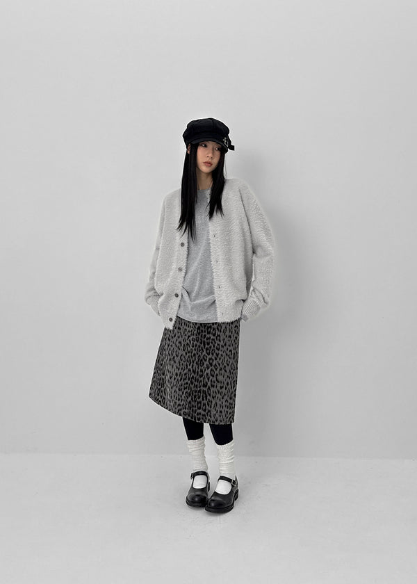 Compton Back-banded Leopard Wool Midi Skirt