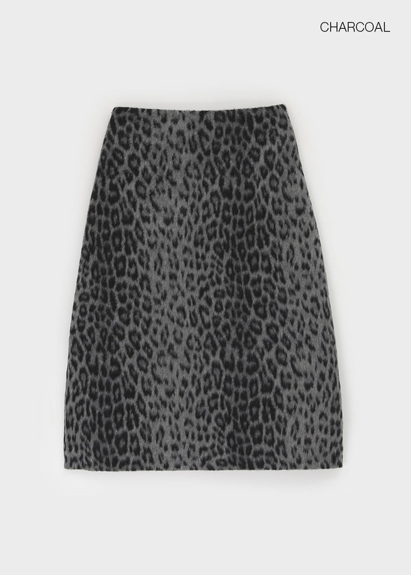 Compton Back-banded Leopard Wool Midi Skirt