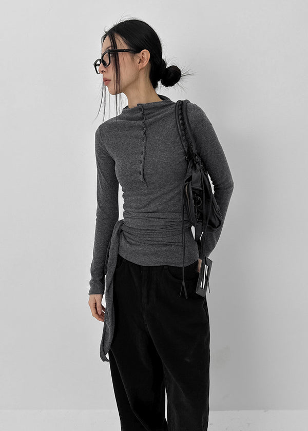 Fogging Strap Fleece Button Long Sleeve T-shirt