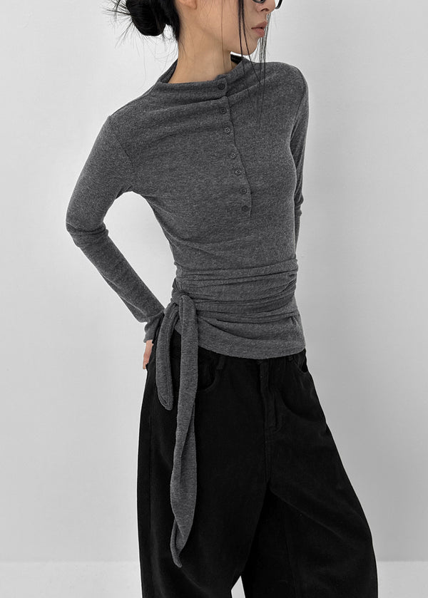 Fogging Strap Fleece Button Long Sleeve T-shirt