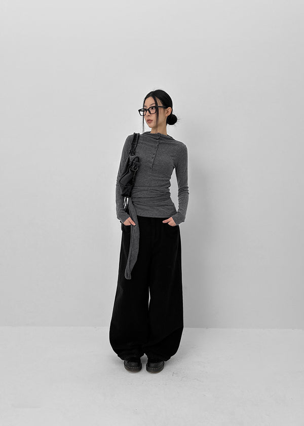 Fogging Strap Fleece Button Long Sleeve T-shirt