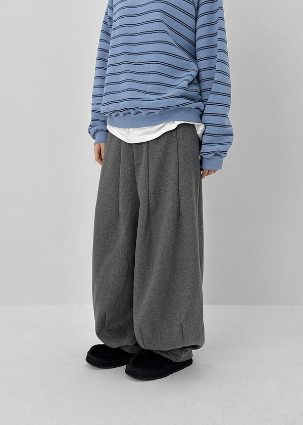 (UNISEX) Owl Back Band Wide Balloon Fit Slacks (70% Wool)