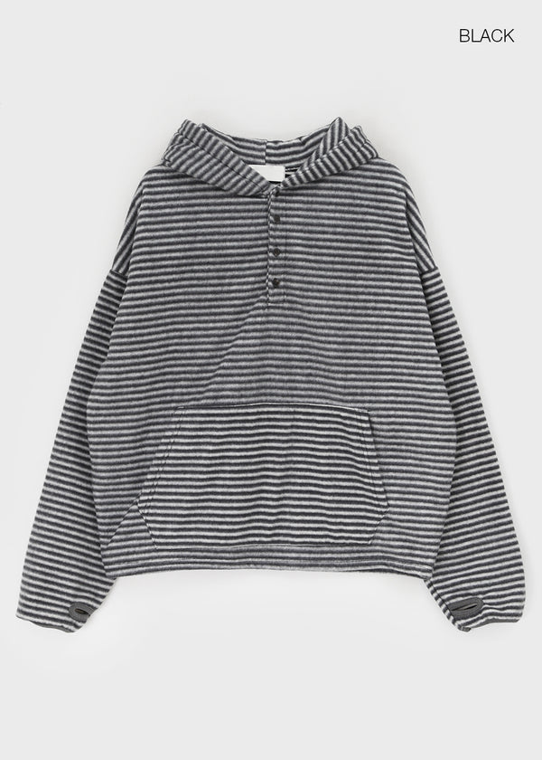 (UNISEX) Hackin Stripe Fleece Warmer Hoodie