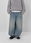 (UNISEX) Kubel Back Pocket Washed Fleece Wide Denim Pants