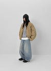 (UNISEX) Kubel Back Pocket Washed Fleece Wide Denim Pants