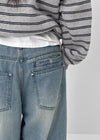 (UNISEX) Kubel Back Pocket Washed Fleece Wide Denim Pants