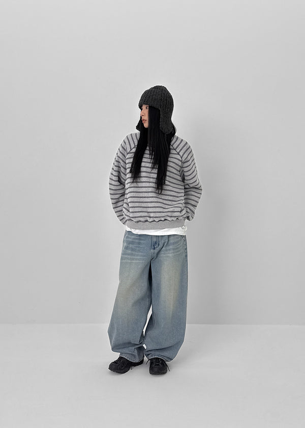 Plating Fleece Striped Man-to-man